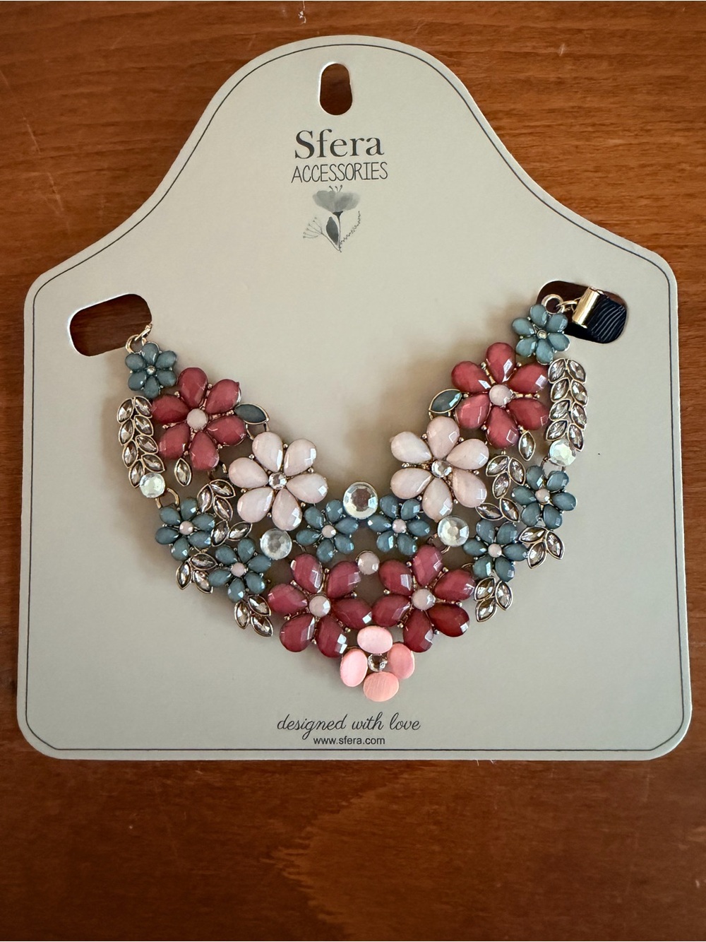 SFERRA Multi-Color Floral Bib Necklace in Pink, Blue & Cream